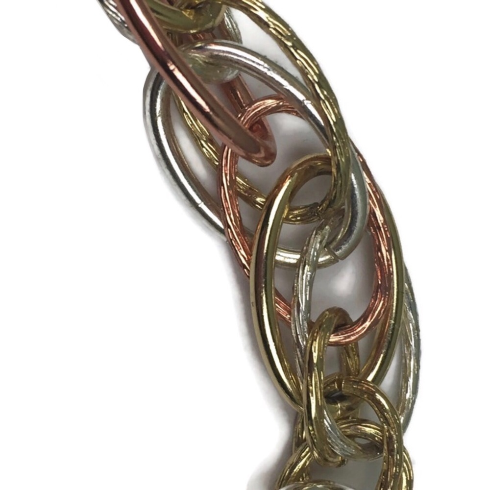 Tri-Color Interlocking Ring Chain Toggle Necklace - image 3